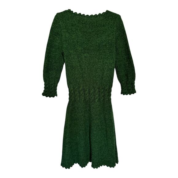 Vintage Hand knit sweater dress scalloped hem in green size small - Picture 12 of 16